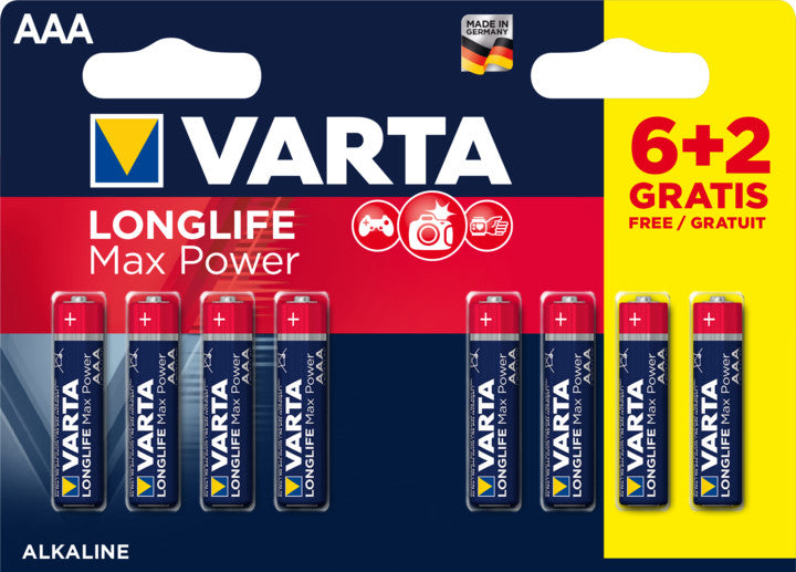Baterijas VARTA Longlife MAX Power Alkaline AAA 8gb.