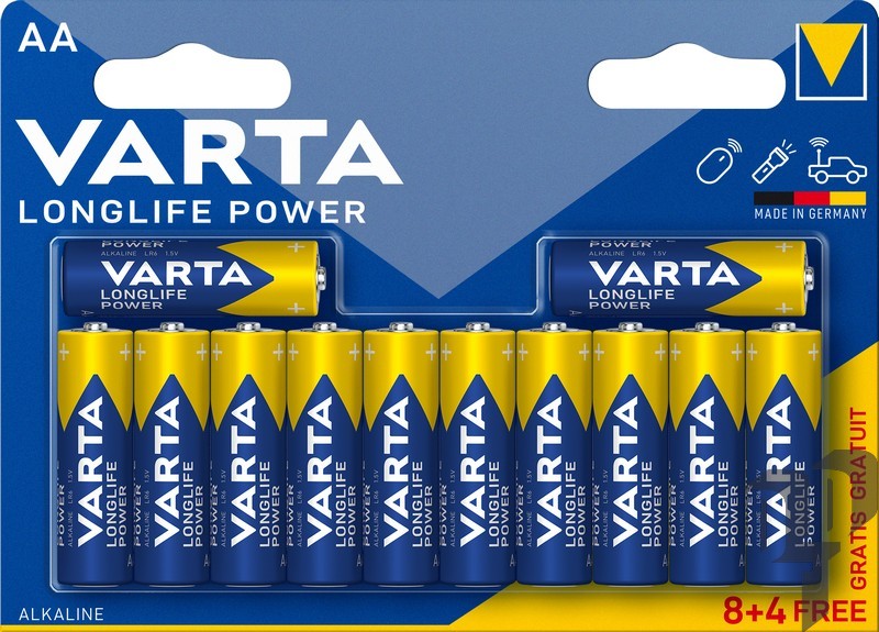 Baterijas VARTA LONGLIFE POWER Alkaline AA, 1,5V, 12gab.