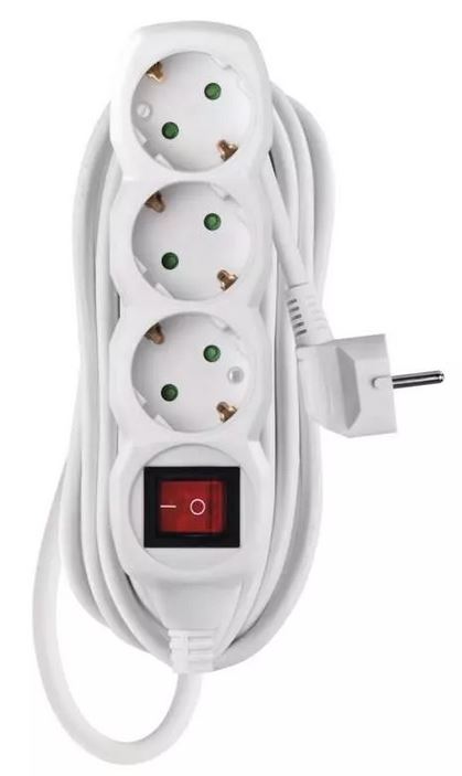 Pagarinātājs 3/5m ar slēdzi ar zemi balts Schuko EMOS