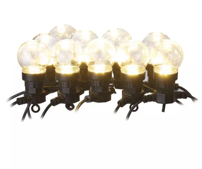 Dārza/terases lampiņu virtene 5m 50LED IP44 EMOS Party 10x bumbas caurspīdīgas WW
