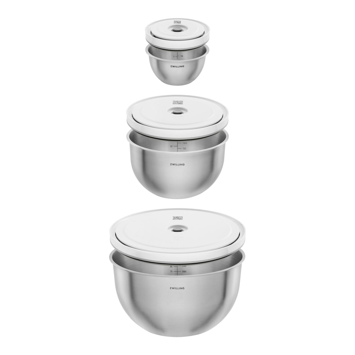 Vakuuma bļodu komplekts ZWILLING FRESH & SAVE Bowls S / M / L, nerūsējošā tērauda