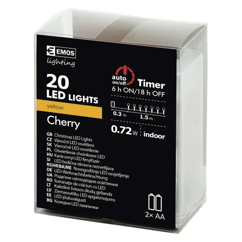 LED virtene EMOS 20LED 0.75W dzeltena IP20 1.5m (2xAA)+taimeris ZY1946