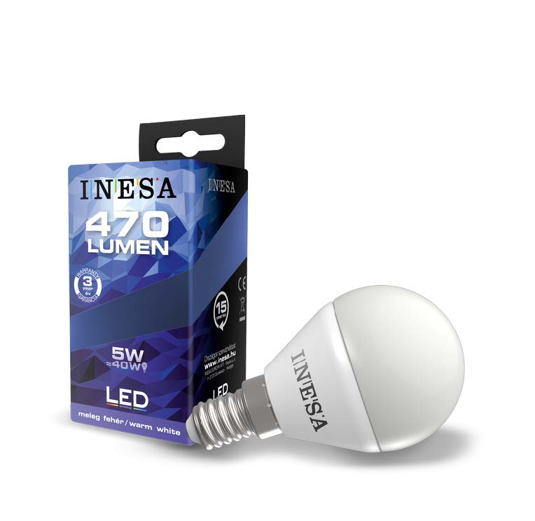 LED spuldze INESA bumbiņa E14 5W 470lm 3000K