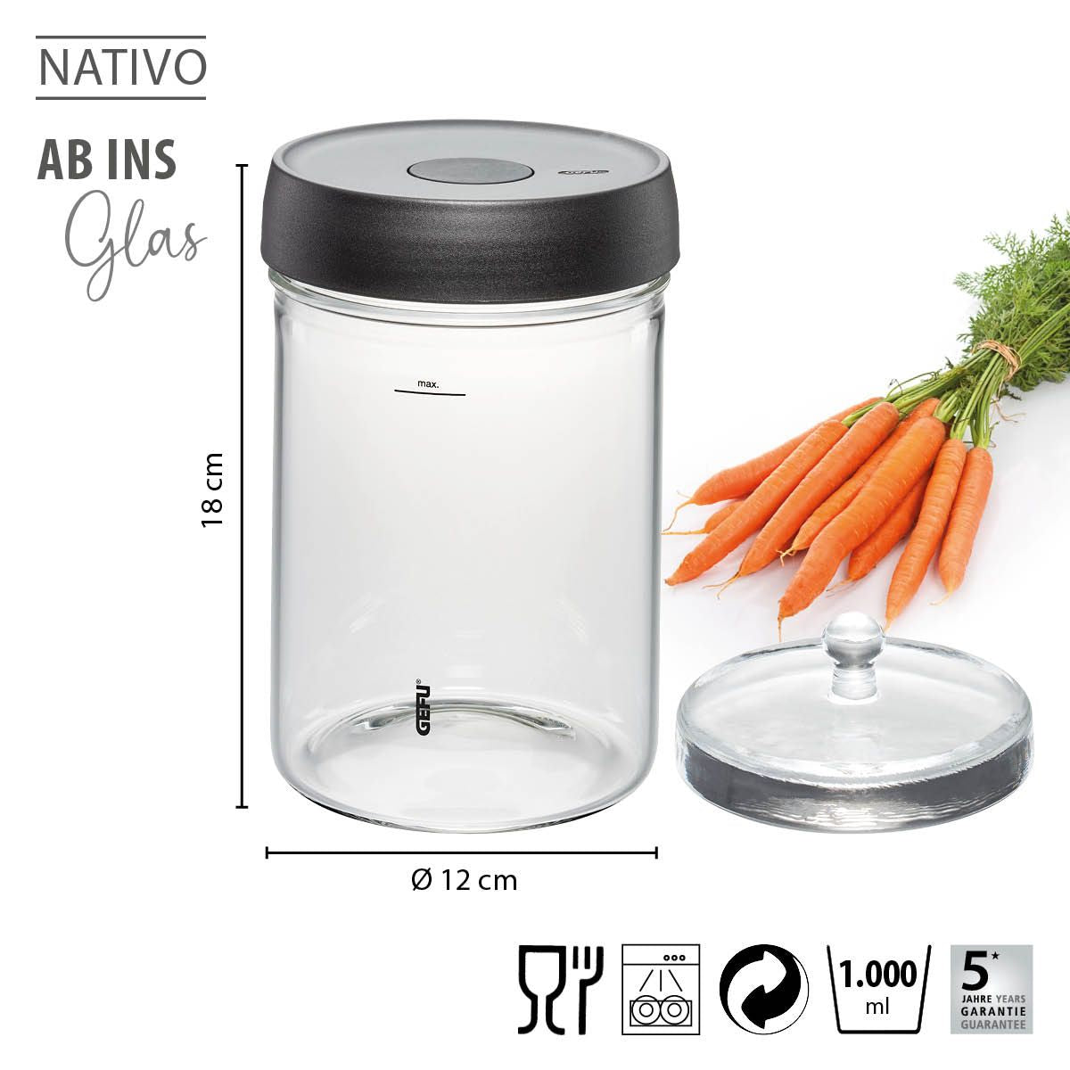 Fermentēšanas burka GEFU NATIVO, 1.0L, ar atsvaru