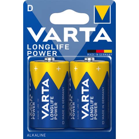 Apaļās baterijas D VARTA LONGLIFE POWER Alkaline LR20, 1.5V, 2gab.