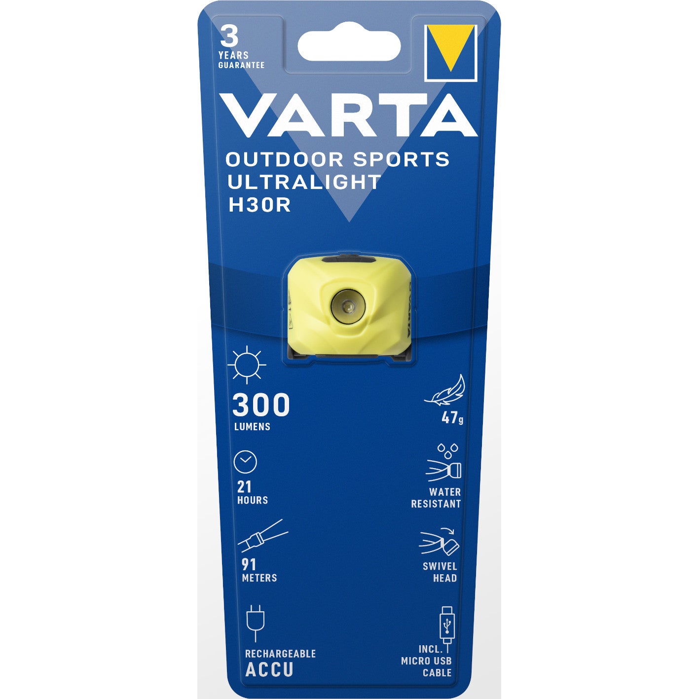LED galvas lukturis VARTA Outdoor Sports Ultralight H30R uzlādējams