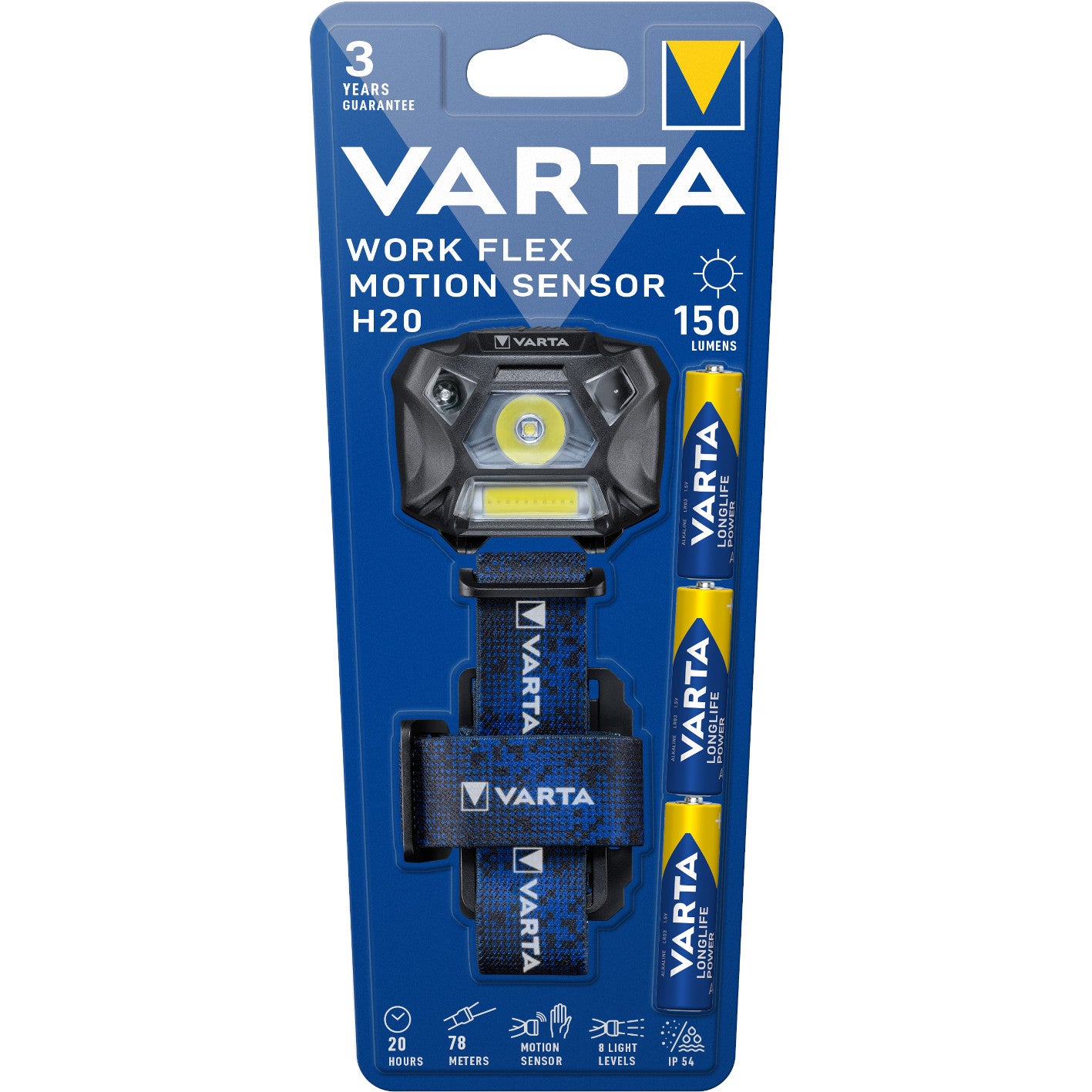 LED galvas lukturis VARTA WORK FLEX MOTION SENSOR H20 (3xAAA)
