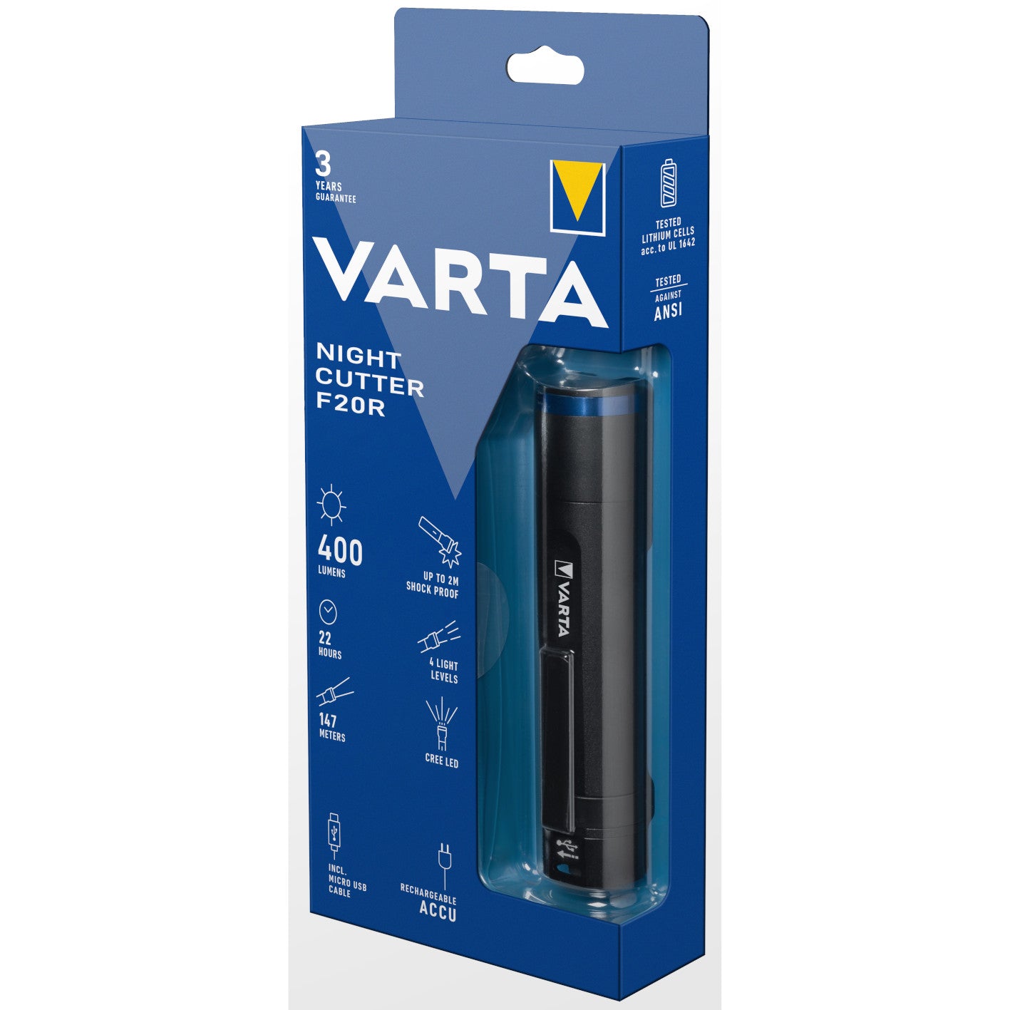 LED lukturis VARTA NIGHT CUTTER F20R 400lm, uzlādējams
