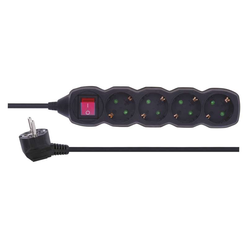 Pagarinātājs 4/1.5m 3680W 3x1.5mm2 ar zemējumu ar slēdzi melns EMOS
