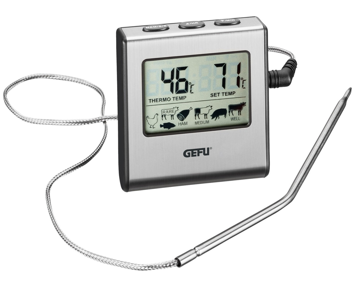 Digitālais gaļas termometrs ar zondi GEFU TEMPERE, līdz +250°C Digitālais gaļas termometrs ar zondi GEFU TEMPERE, līdz +250°C
