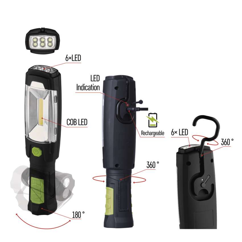 COB LED + LED rechargeable work lamp EMOS P4518, 380 lm, 2500 mAh COB LED + LED uzlādējama lampa darbam EMOS P4518, 380 lm, 2500 mAh