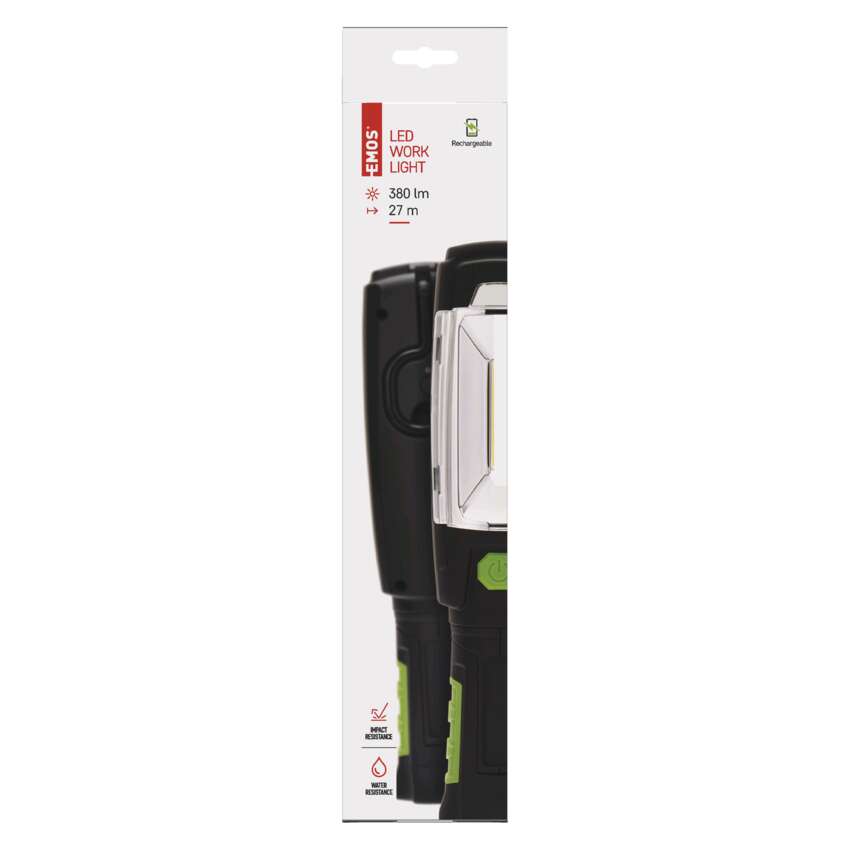 COB LED + LED rechargeable work lamp EMOS P4518, 380 lm, 2500 mAh COB LED + LED uzlādējama lampa darbam EMOS P4518, 380 lm, 2500 mAh