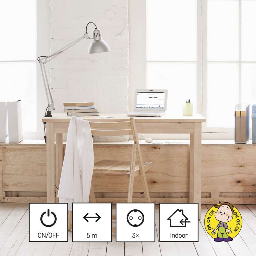 Pagarinātājs EMOS 5m, 3kontaktligzdas, ar slēdzi, ar zemējumu, balts