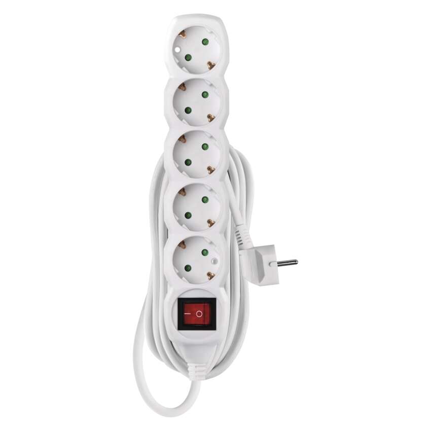 Pagarinātājs EMOS 5m, 5 kontaktligzdas, ar slēdzi, ar zemējumu, balts