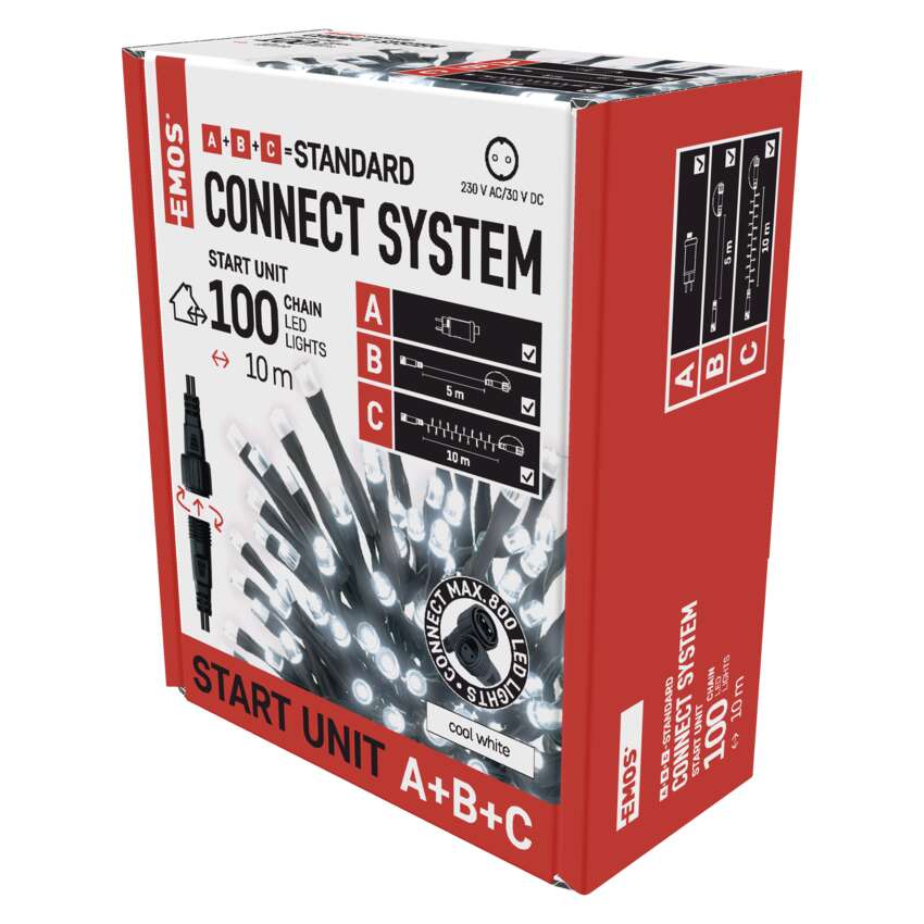 Basic set for connecting strings EMOS Conncet System, 10m, IP44, with timer, cool white Pamata komplekts savienojamām virtenēm EMOS Conncet System, 10m, IP44, ar taimeri, auksti balts