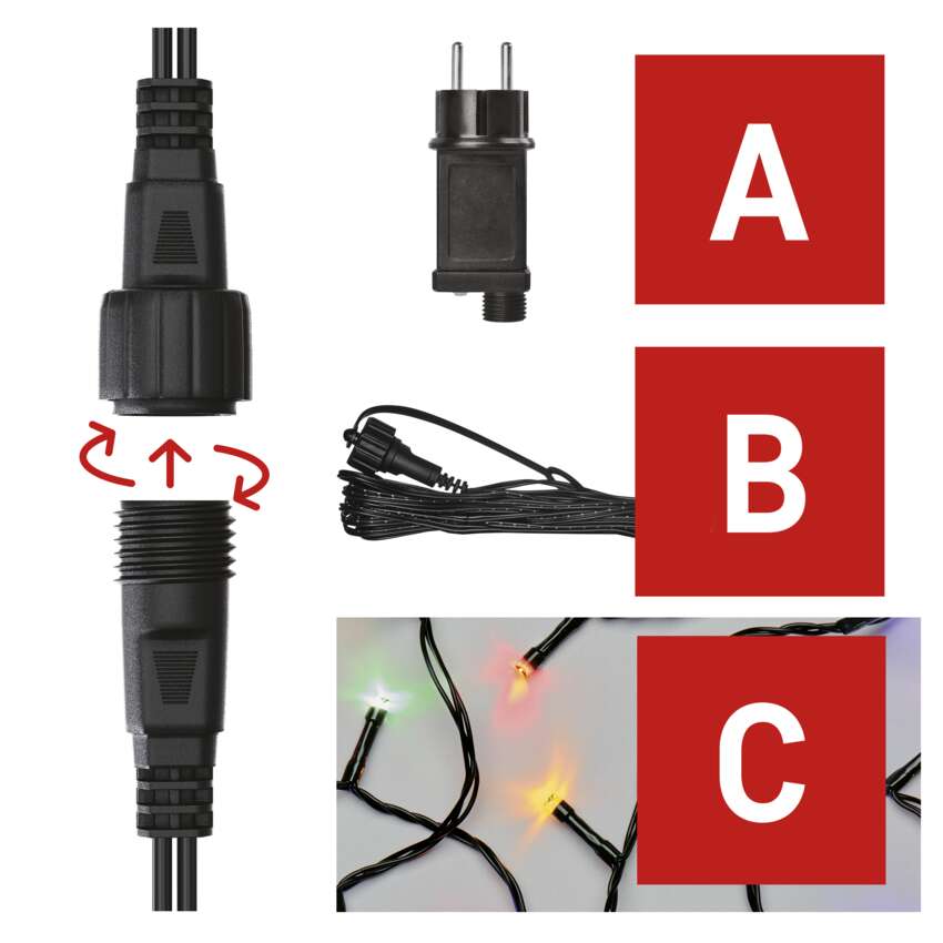 Basic set for connecting strings EMOS Conncet System, 10m, IP44, with timer, colorful Pamata komplekts savienojamām virtenēm EMOS Conncet System, 10m, IP44, ar taimeri, krāsains