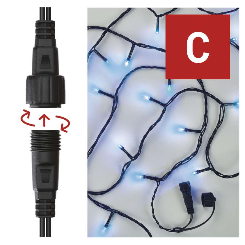 Standard LED connecting string, 10 m, for outdoor and indoor use, blue EMOS Standarta LED savienojošā virtene, 10 m, lietošanai ārā un iekštelpās, zila EMOS