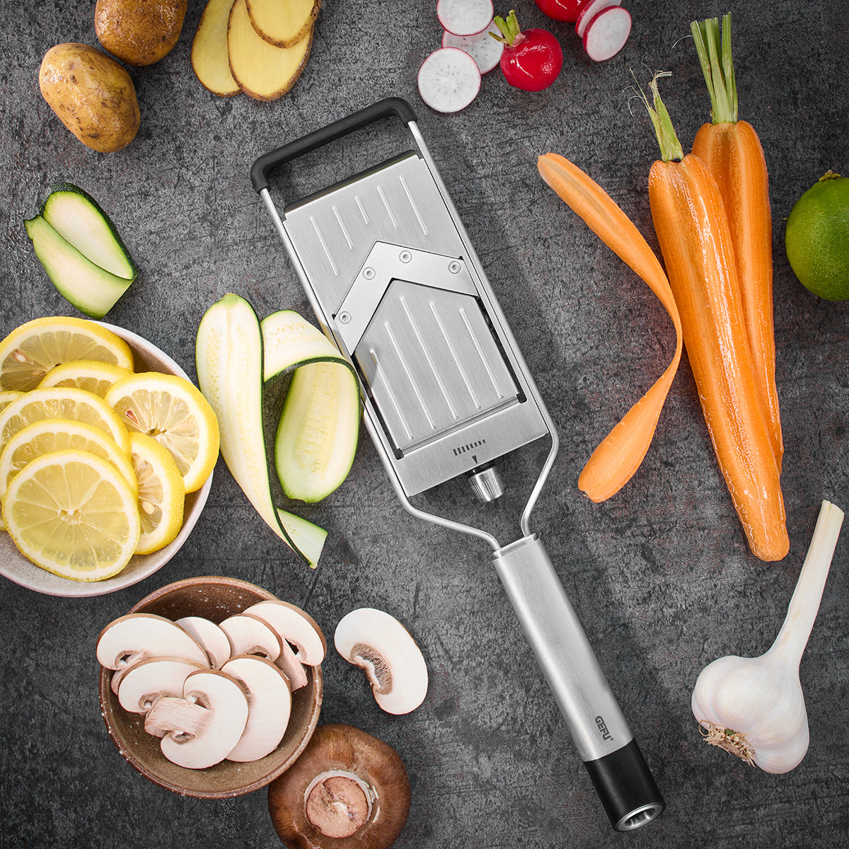 V-formas rīve šķēlētājs ar regulējamu biezumu GEFU PRIMELINE