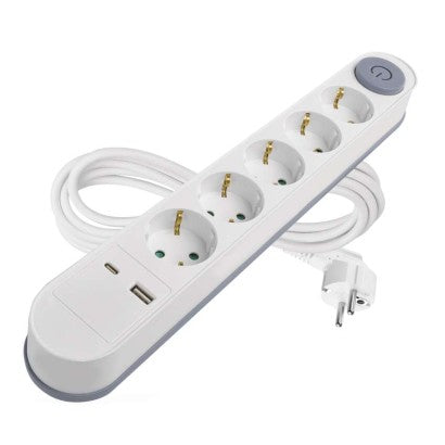 Pagarinātājs 3 m, 5 kontaktligzdas, ar slēdzi, 2×USB, EMOS