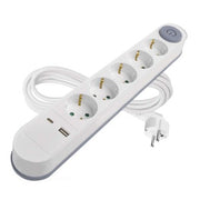 Pagarinātājs 3 m, 5 kontaktligzdas, ar slēdzi, 2×USB, EMOS
