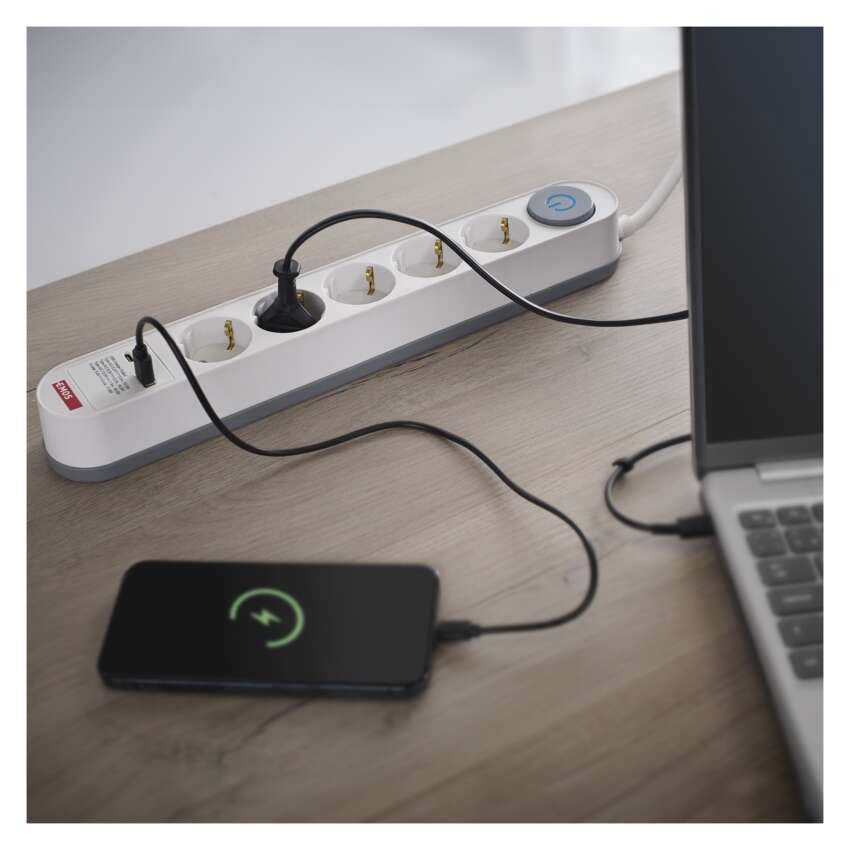 Pagarinātājs 3 m, 5 kontaktligzdas, ar slēdzi, 2×USB, EMOS