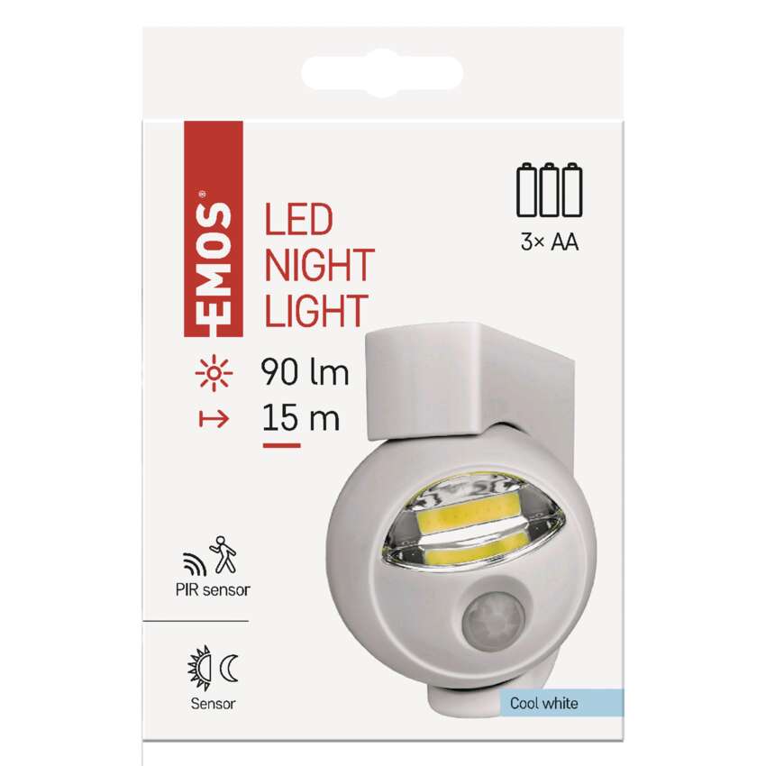 Naktslampa LED balta (3xAA) 90lm ar kustību sensoru EMOS