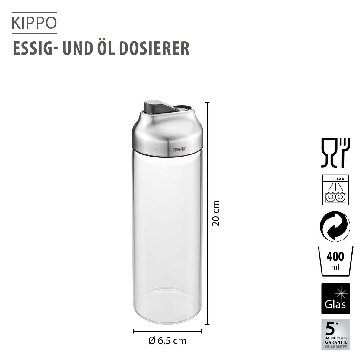 Etiķa un eļļas trauks - dozators GEFU KIPPO 400 ml Etiķa un eļļas trauks - dozators GEFU KIPPO 400 ml