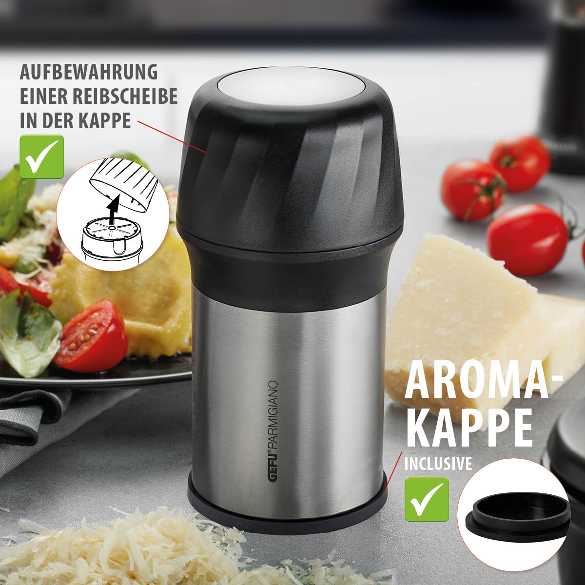 Universal hard cheese, nut and chocolate grater GEFU PARMIGIANO Universāla cietā siera, riekstu un šokolādes rīve GEFU PARMIGIANO