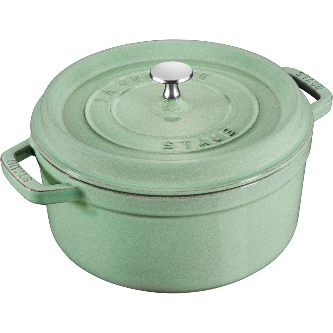 Emaljēts čuguna katls ar vāku Staub 28cm 6.7L Cocotte, piparmētru zaļš