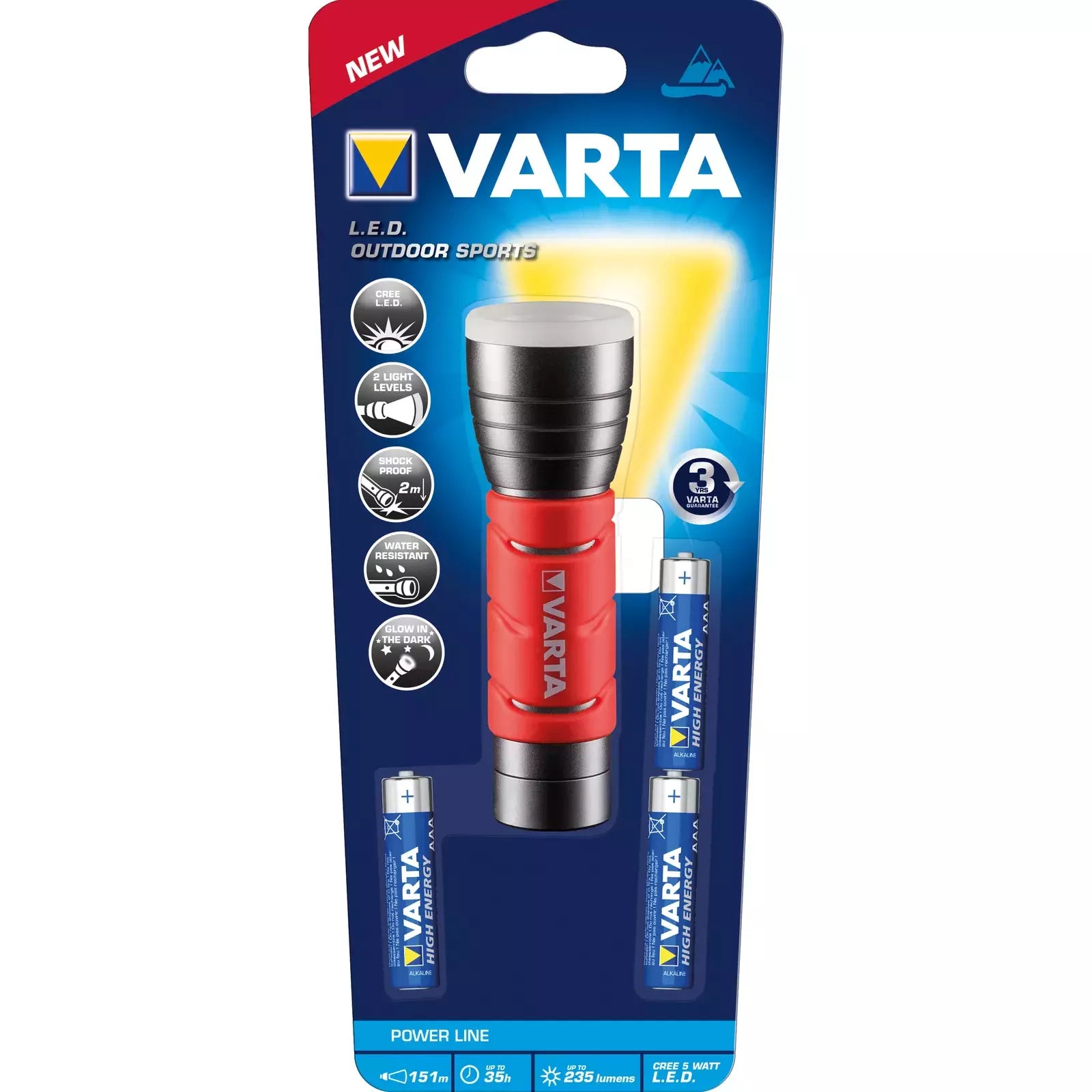 LED lukturis VARTA Outdoor Sports F10 250lm, 3 x AAA