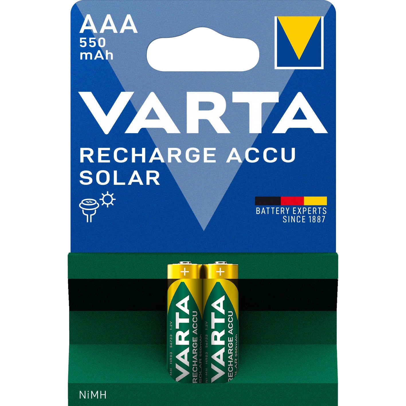 Baterijas lādējamas AAA VARTA Recharge Accu Solar 550mAh NiMH 2gb.