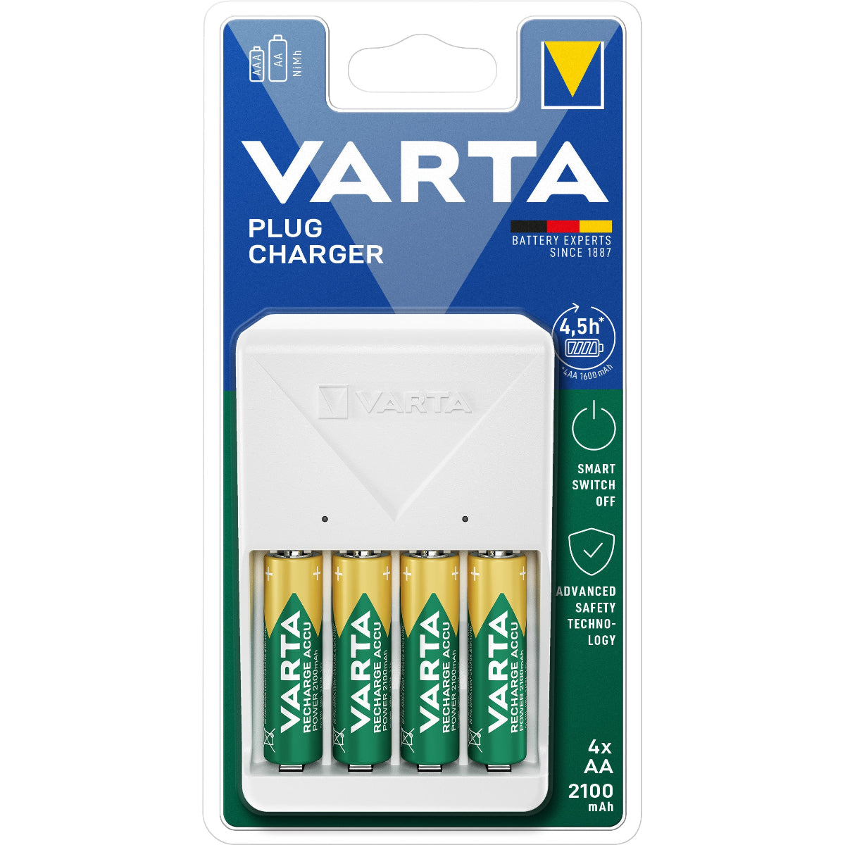 Akumulatoru lādētājs VARTA Easy Charger, komplektā ar 4gab. AA akumulatoriem