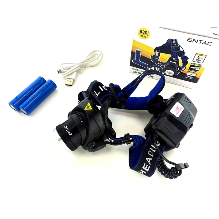 LED galvas lukturis ENTAC, uzlādējams USB 10W 830lm IP44 (2x18650)