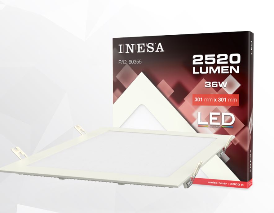 'Iebūvēts SQ LED gaismeklis 36W 120'' 2700lm 3000K 301x301 kvadrāts INESA 60355'