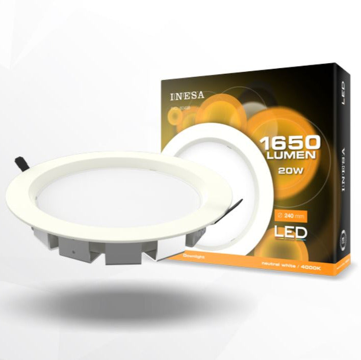Iebūvējama LED lampa INESA 20W 1600lm 4000K 240mm balta, apaļa
