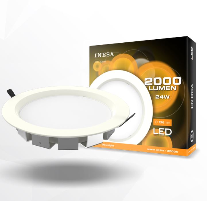 LED iebūvējams gaismeklis INESA 24W 3000K 1800lm apaļš