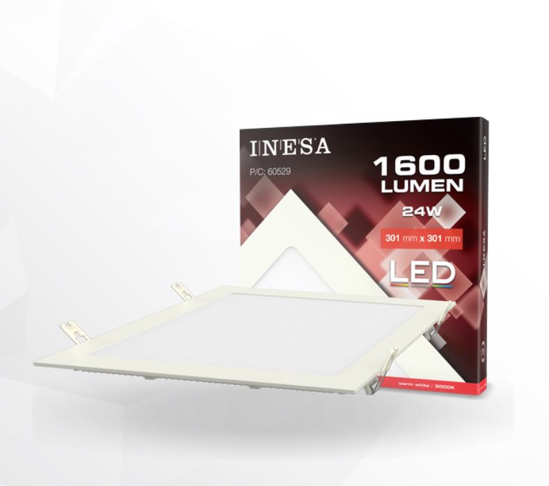 Iebūvējams LED gaismeklis INESA 24W 1600lm 3000K, balts, kvadrāts