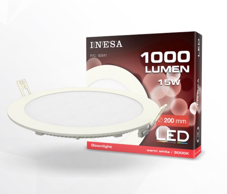 Iebūvējams LED gaismeklis INESA 15W 1000lm 3000K, apaļš