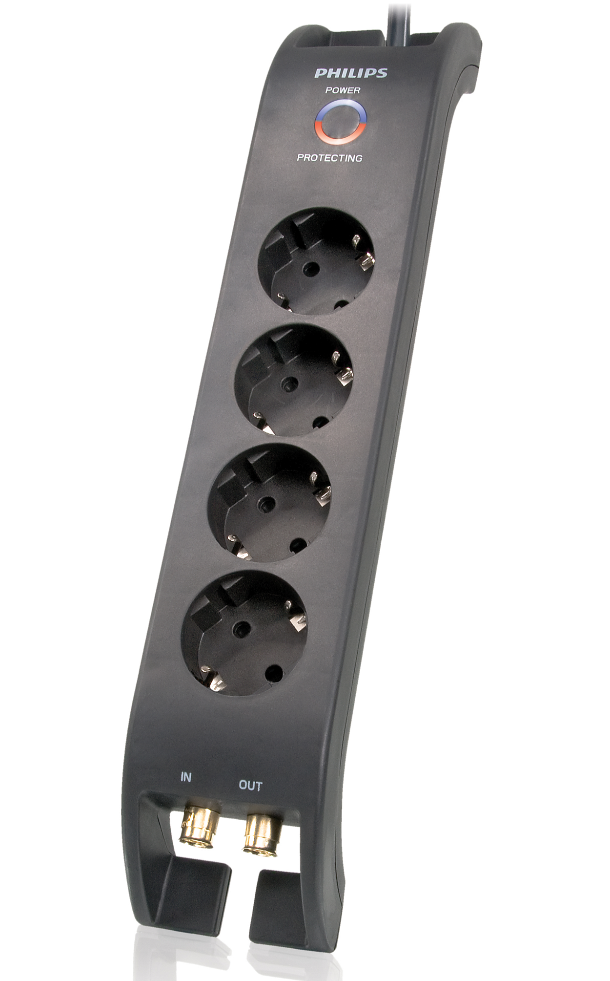 Pagarinātājs 4/2m a/z melns ar pārsprieguma aizsardzību PHILIPS