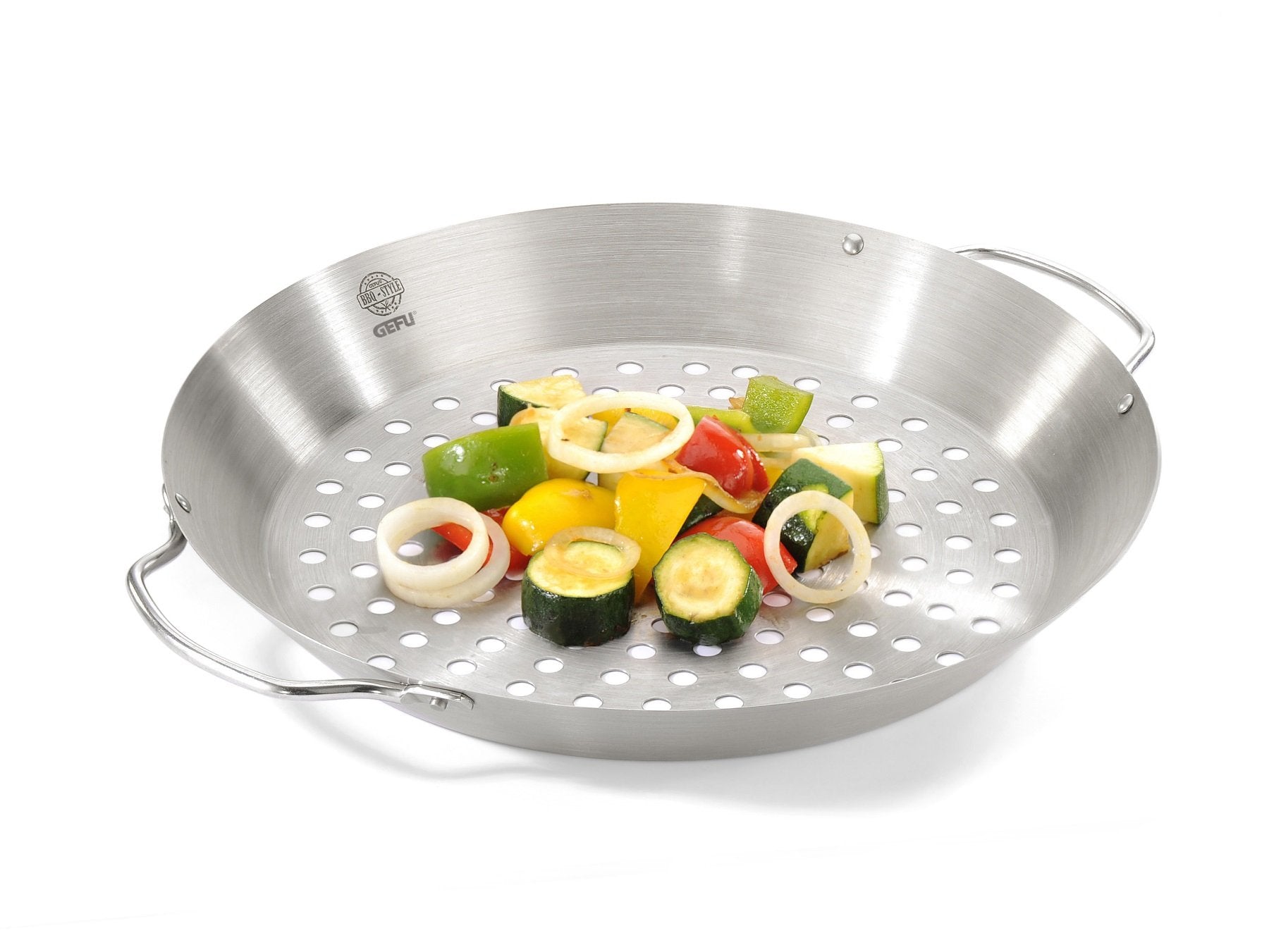 Grila Wok panna dārzeņiem ar statīvu vistas cepetim GEFU BBQ