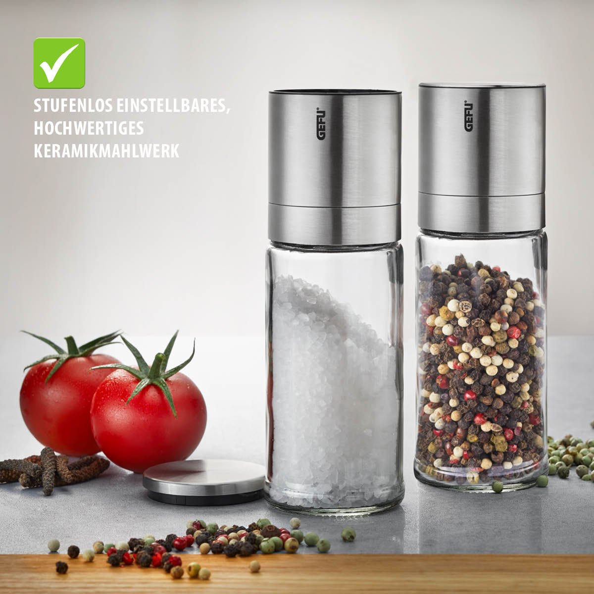 Sāls un piparu dzirnaviņu komplekts GEFU LAMOLA