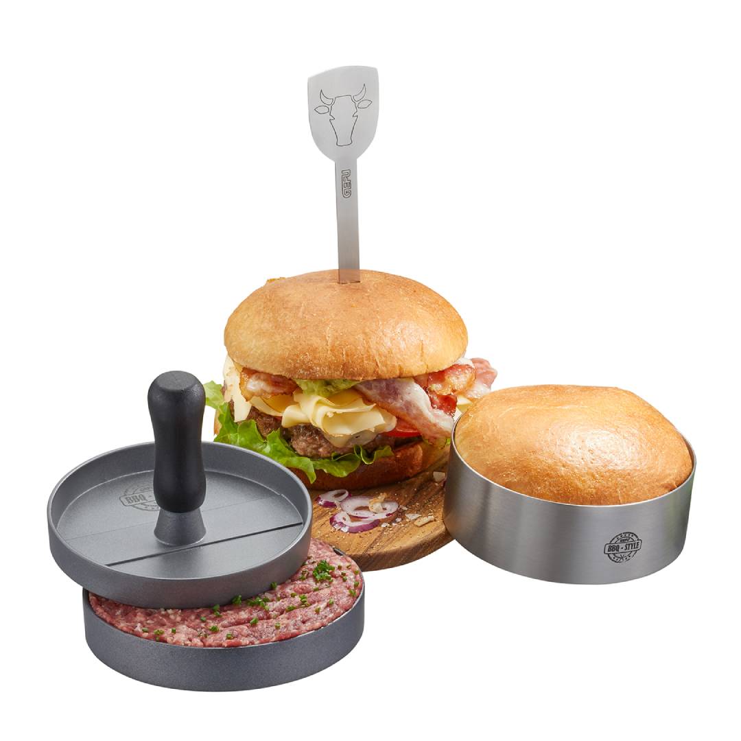 Dāvanu komplekts - burgeru prese, forma un iesmiņš GEFU, 3 priekšmeti