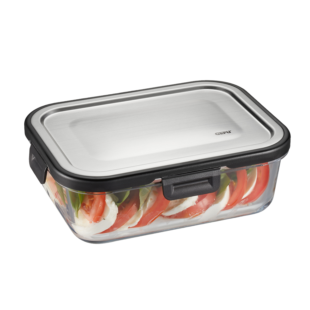 Stikla uzglabāšanas trauks pārtikai GEFU MILO, 20,8 x 15,6cm, 1000 ml Stikla uzglabāšanas trauks pārtikai GEFU MILO, 20,8 x 15,6cm, 1000 ml