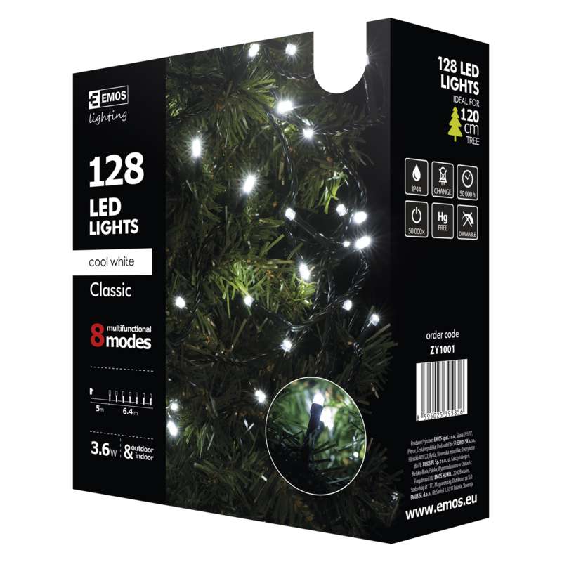 LED virtene EMOS 128LED 3.6W balta 5300K 8MODES IP44 6.4M ZY1001