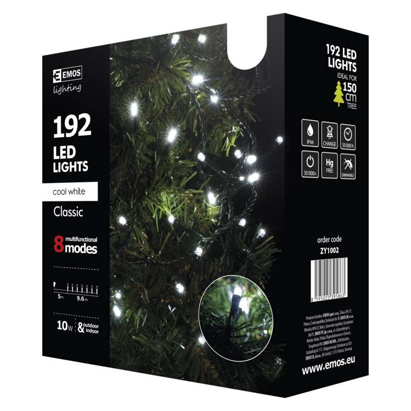 LED virtene EMOS 192LED 10W balta 5300K 8MODES IP44 9.6m ZY1002