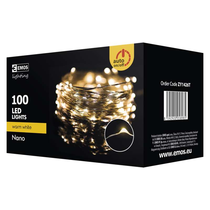 LED virtene EMOS 100LED 4W balta nano stieplīte 3200K IP44 10m ZY1426