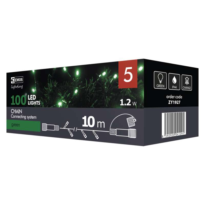 LED virtene EMOS CONN 100LED BEZ BB 1.2W IP44 10m zaļa ZY1927