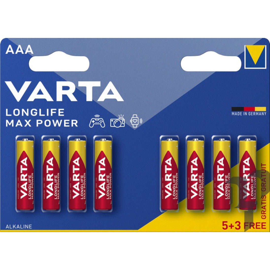 Baterijas VARTA Longlife Max Power Alkaline AAA 1.5V, 8gb.