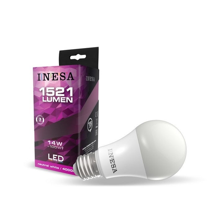 LED spuldze INESA GLS A60 E27 7.5W 680lm 4000K