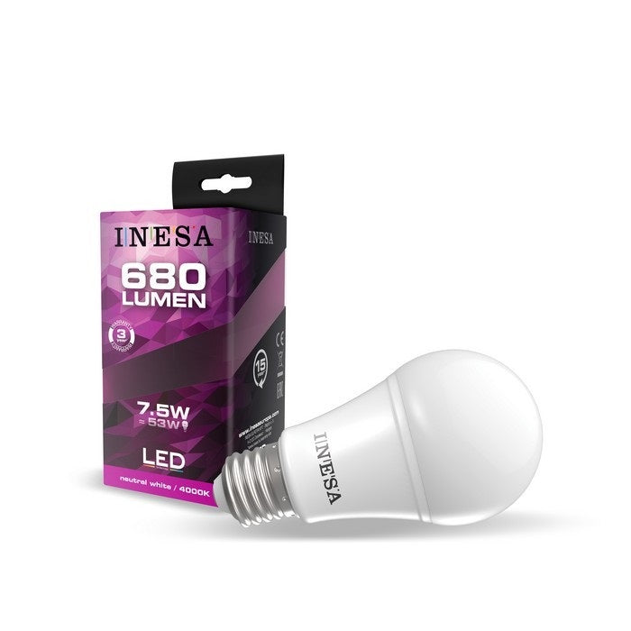 LED spuldze INESA GLS E27 7.5W 240V 680lm 3000K 180''